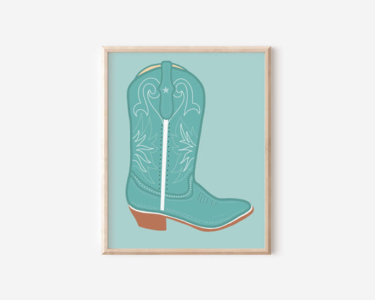 Blue Cowgirl Boot Art Print | Digital Download