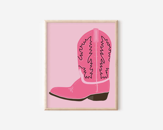 Hot Pink Cowgirl Boot Art  Print | Digital Download