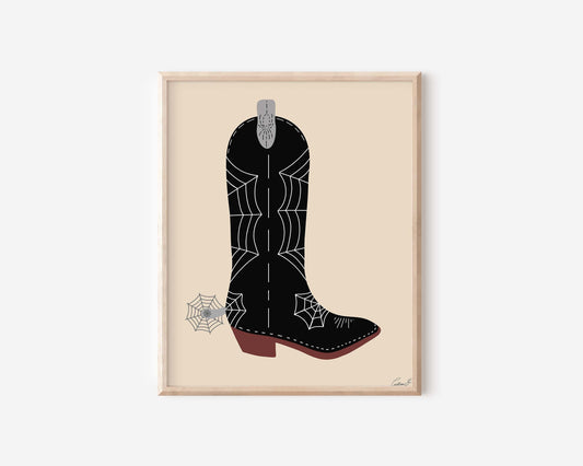 Halloween Spider Web Cowgirl Boot Art Print | Digital Download