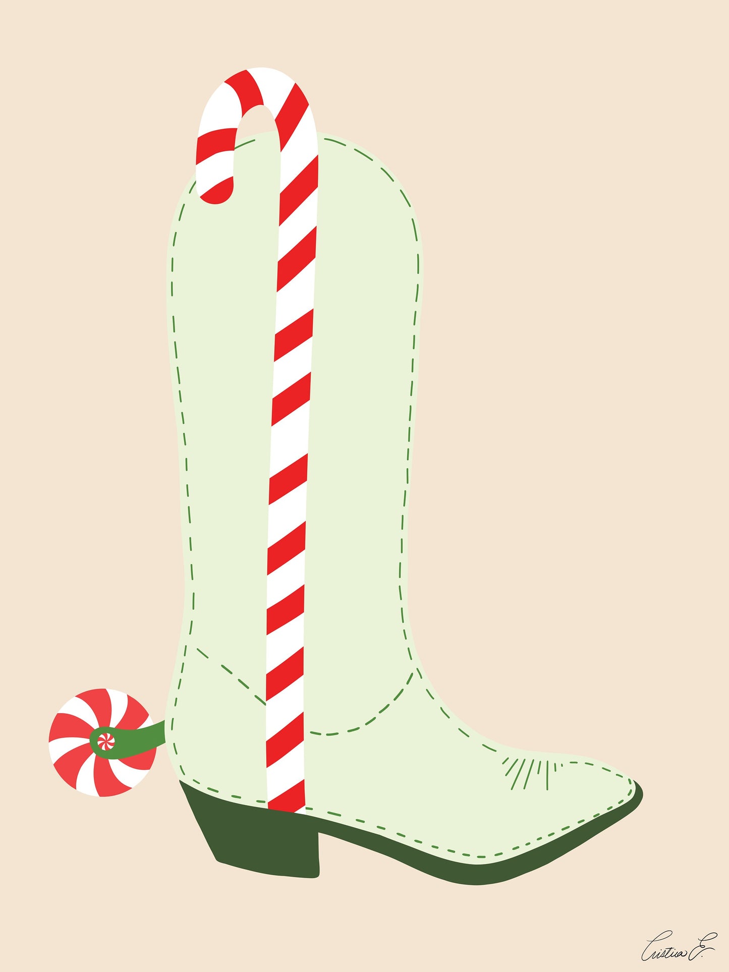 Candy Cane Boot Art Print | Digital Download