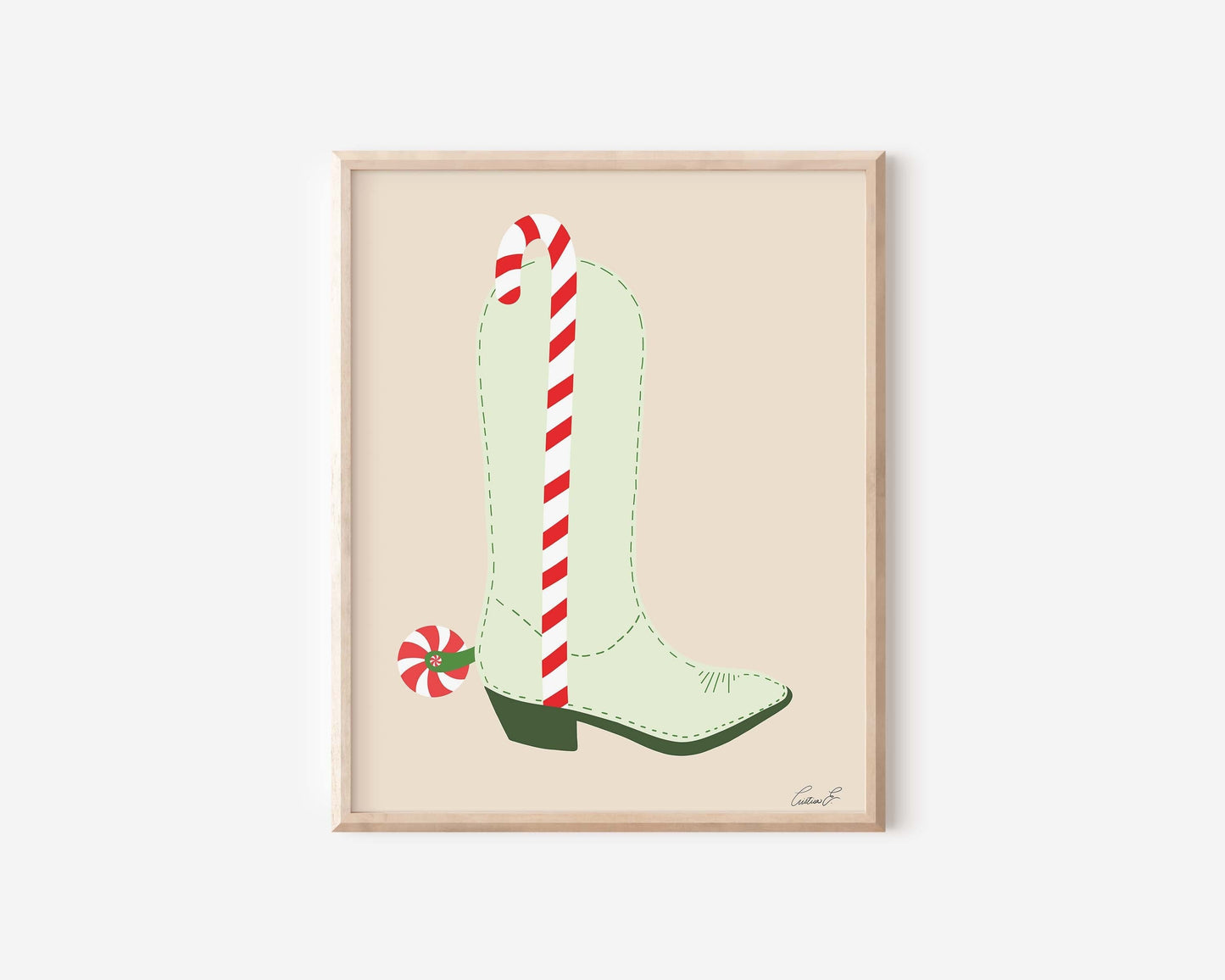 Candy Cane Boot Art Print | Digital Download