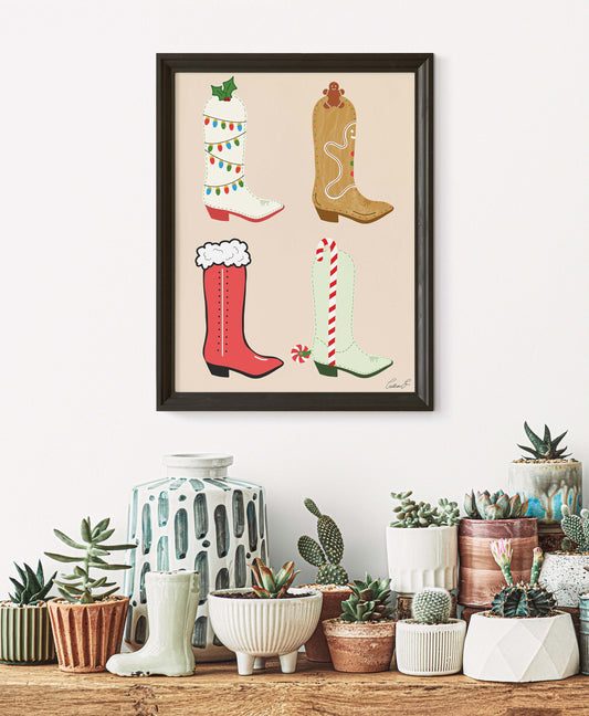 Cowboy Christmas Boots Art Print | Digital Download