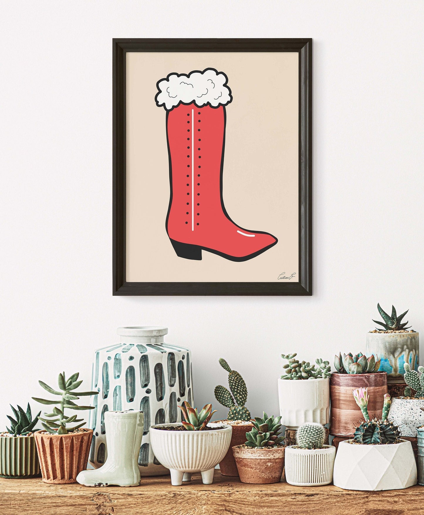 Santa Cowboy Boot Art Print | Digital Download