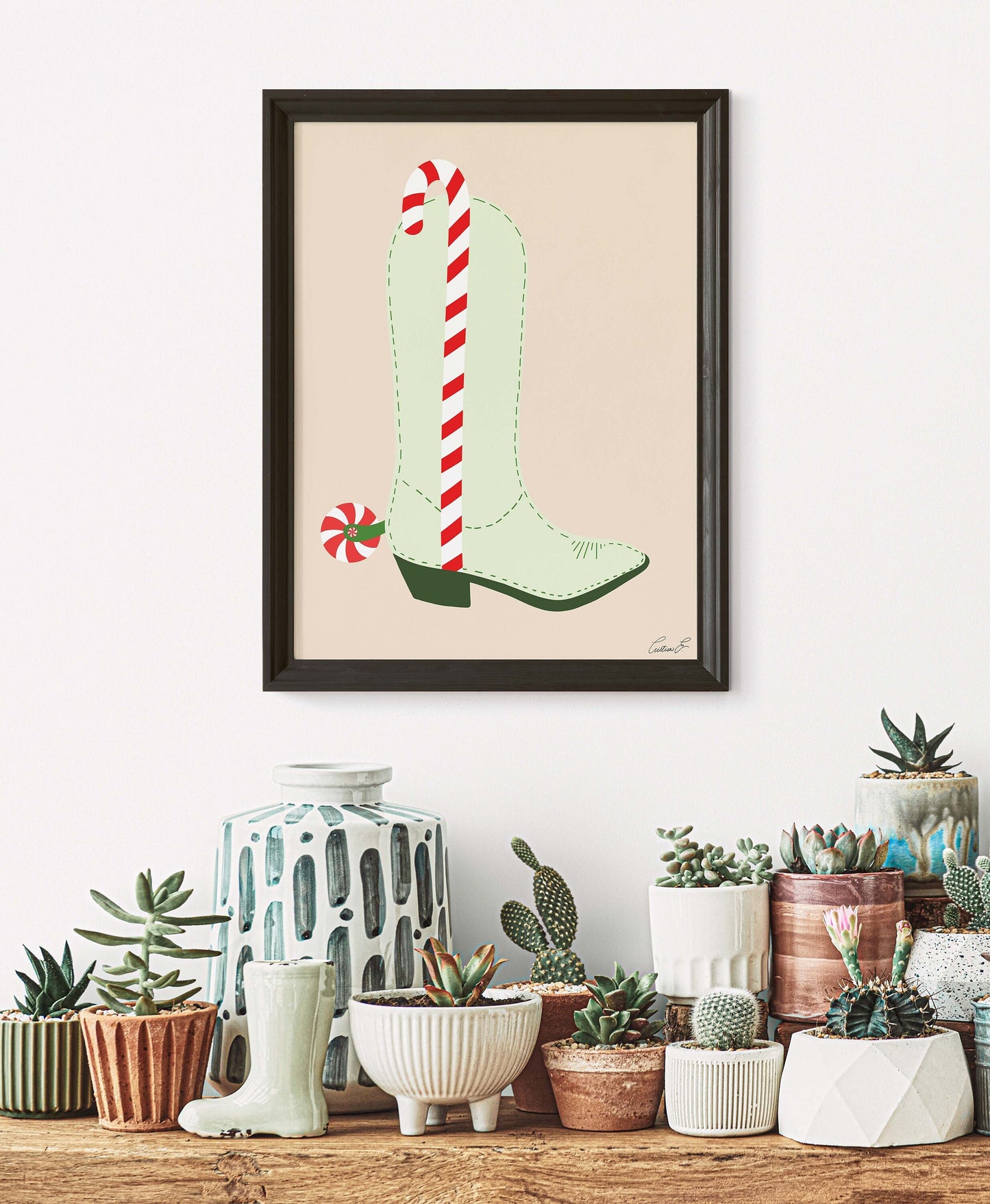 Candy Cane Boot Art Print | Digital Download