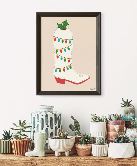 Santa Cowboy Boot Art Print | Digital Download