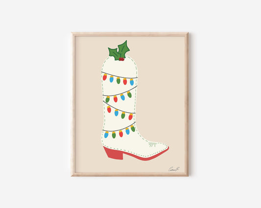 Christmas Lights Boot Art Print