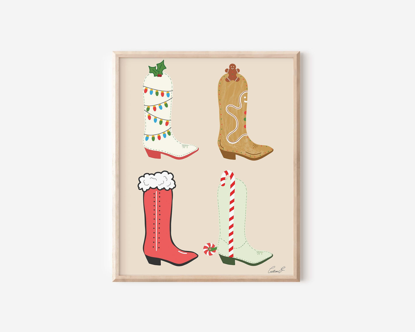 Cowboy Christmas Boots Art Print | Digital Download