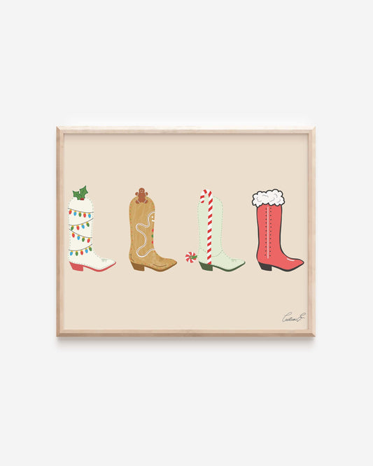 Christmas Cowboy Boots Art Print | Digital Download