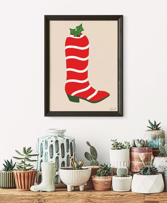 Candy Cane Boot Christmas Art Print  | Digital Download